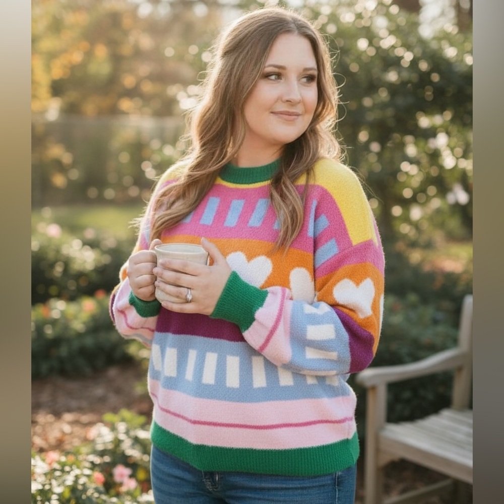 Boutique Soft Colorful Heart Pattern Sweater